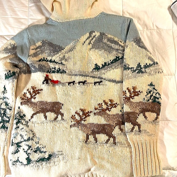 Ralph Lauren Vintage Exclusive Hand knit hooded cardigan sweater winter,sled,dog - Picture 6 of 15